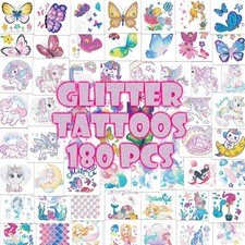 Mermaid Unicorn Glitter-Tattoos for Girls - 180Pcs Butterfly