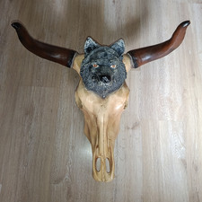 Wandskulptur Rinderschädel mit Hörnern & Wo...