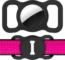 Airtag Dog Collar Holder for 1st  2nd Gen - Black Silicone with Bone Pattern