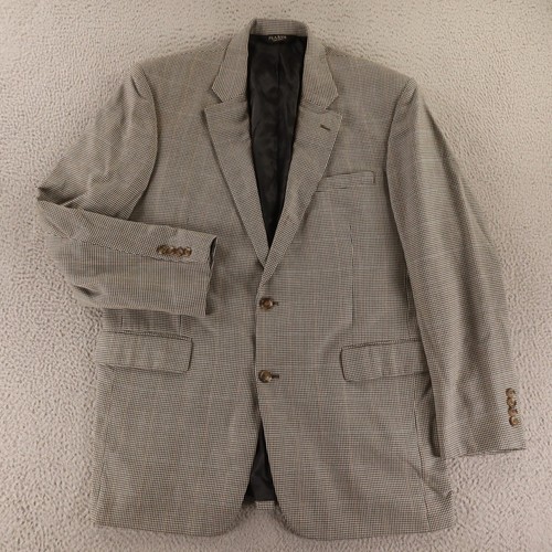 Jos A Bank Jacket Mens L LT Gun Check Houndstooth Wool Silk Sport Coat 44L