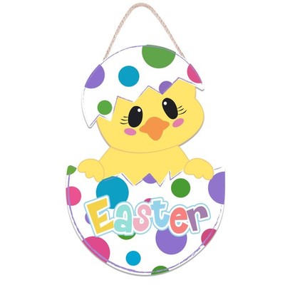Easter Door Hanger Decorations, Wooden Chicks in Eggs Hanging Sign, Happy Eas...