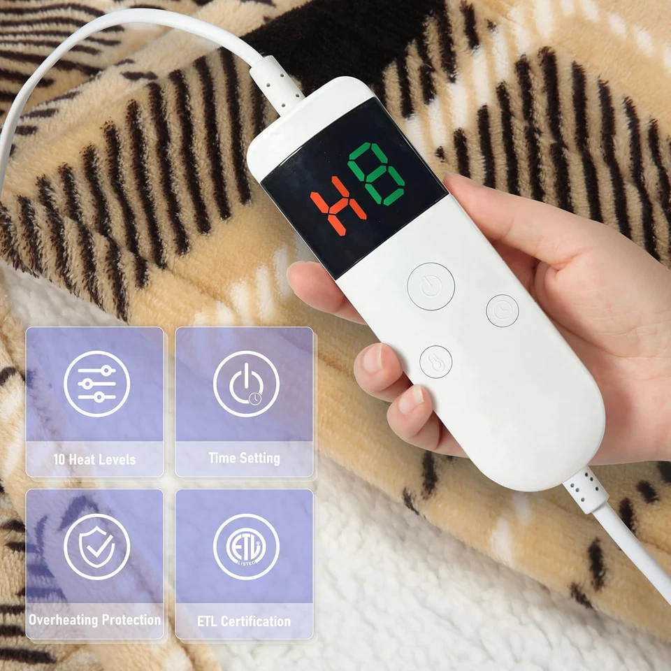 Manta eléctrica térmica tamaño 50""x60"" franela suave y sherpa blanca eléctrica Foto 2 de 4