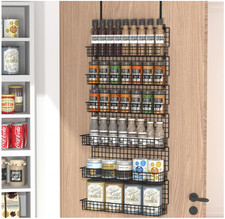 6-Tier Spice Rack Organizer, Wall Mounted  Over Door, Large Capacity, Black