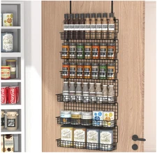 6-Tier Spice Rack Organizer, Wall Mounted & Over Door, Large Capacity, Black