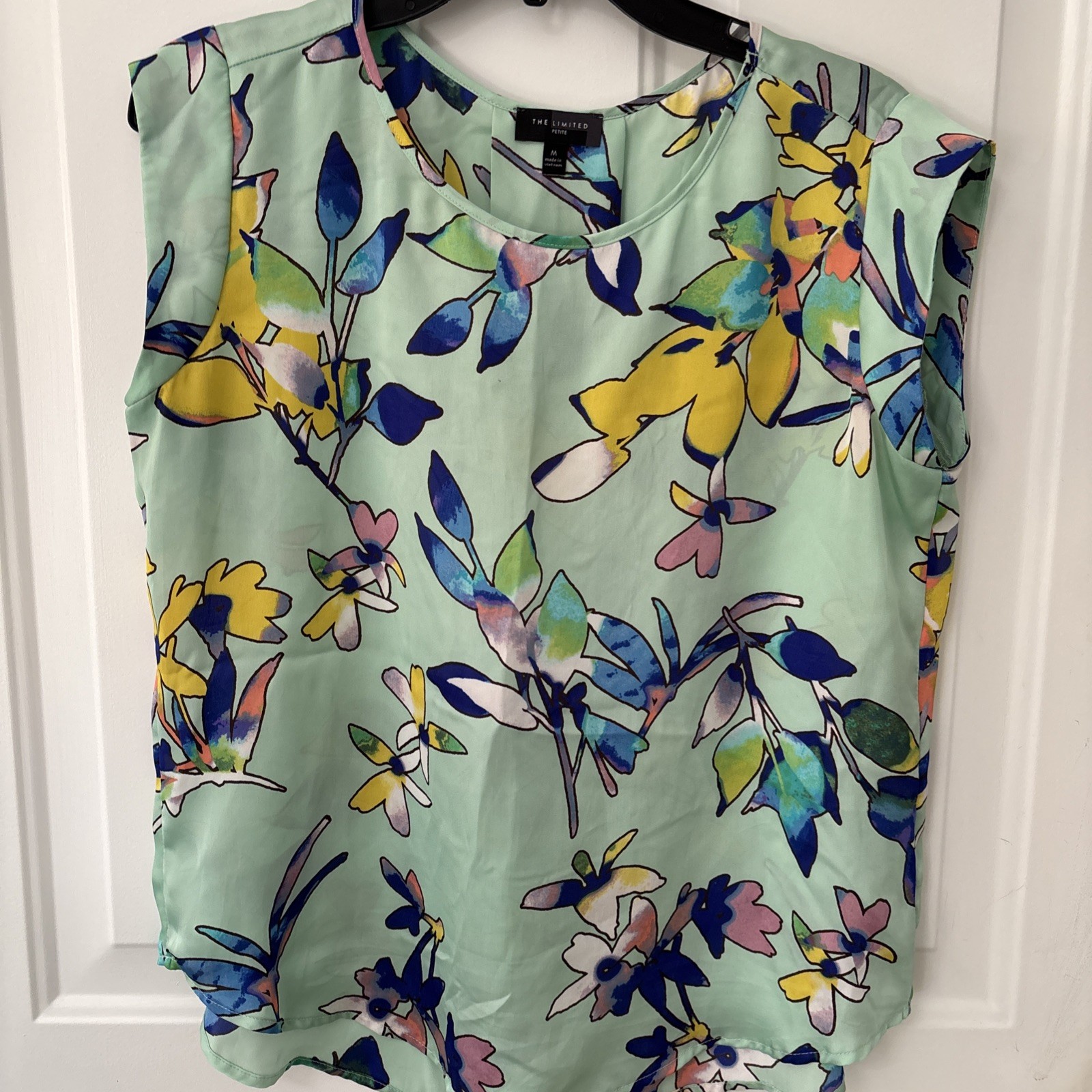 The Limited Cap Sleeve Blouse Size Petite M Sea Foam Bright Floral
