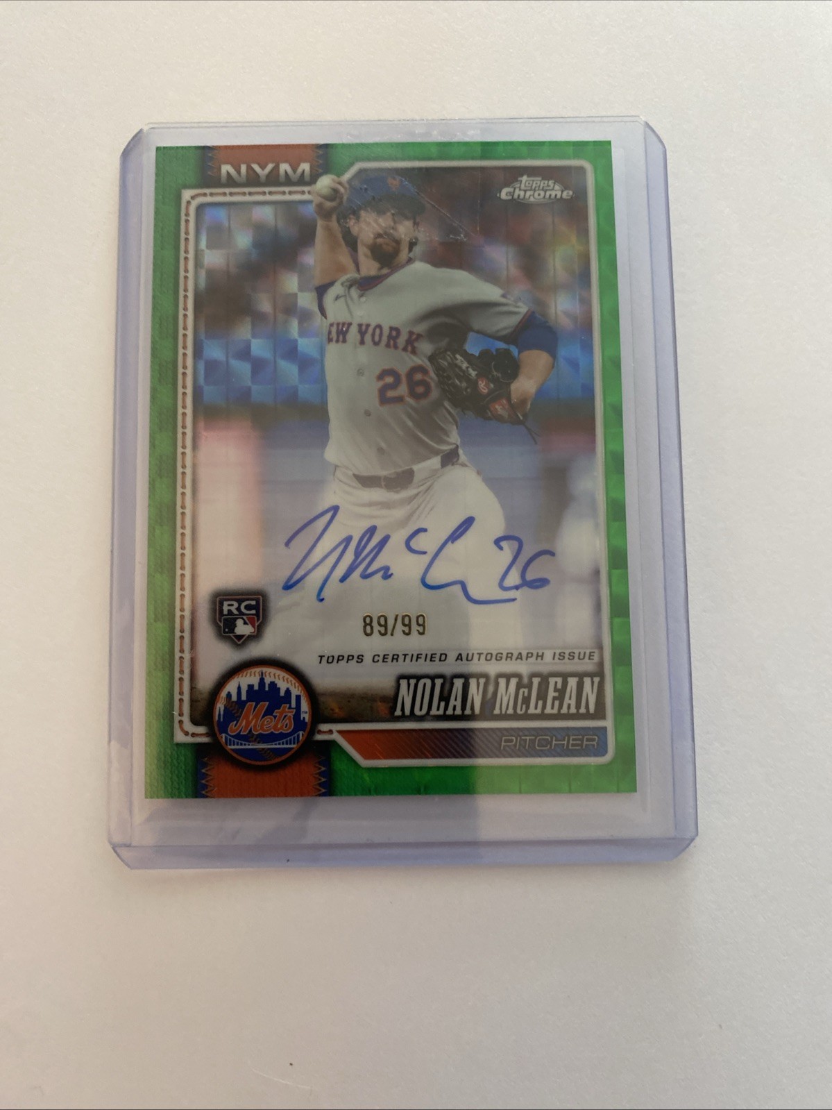 NOLAN MCLEAN 2026 TOPPS CHROME GREEN ROOKIE RC AUTO /99 #RA-NM METS