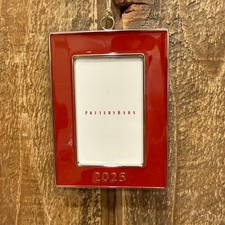 POTTERY BARN 2025 DATED ENAMEL FRAME ORNAMENT RECTANGLE 3 X 4" RED CHRISTMAS