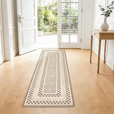TackView 2' x 6' Modern Checkered Runner Rug, Washable Floor Mat, Low-Pile