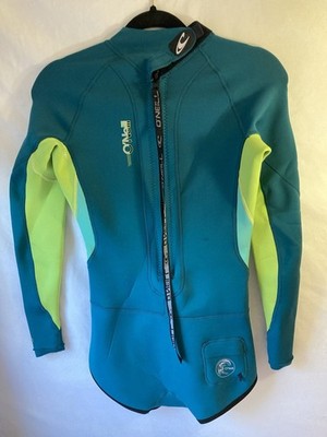  	O Neill Women s Wetsuit Size 10 Bahia Front Zip Teal Neon Surf Suit