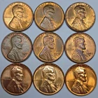 9 Lincoln Wheat Cents Uncirculated/Toned All Different Dates! (Lot#8)