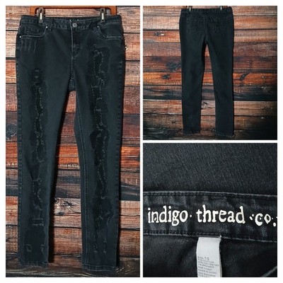 Indigo Thread Co Jeans Size 10 Distressed Skinny Mid Rise Black Denim Stretch 