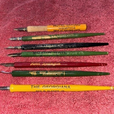 Lot Of  7 Vintage Wood Hotel Advertising Fountain Dip Pens