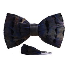 Feather Bow Ties for Men, Handmade Pre-Tied Bow Tie and Brooch Set