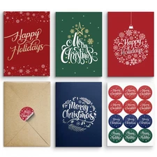 Merry Christmas Cards Boxed with Envelopes, 20 Foil-Embellished 5X7 Inch Holiday