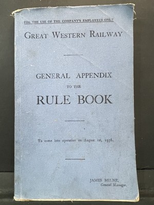 Great Western Railway General Appendix Rule Book 1936 GWR Vintage Railwayana