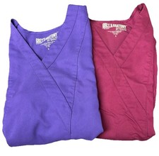 Lot 2 Greys Anatomy Purple  Plum  Scrub Top #41101 Ladies Vet  Nursing Small