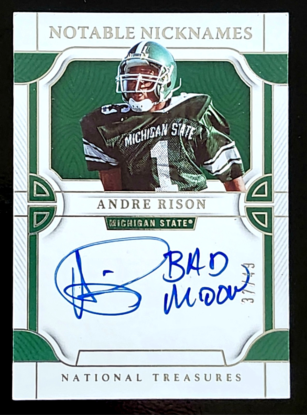 2022 National Treasures Notable Nicknames ANDRE RISON AUTO /49 BAD MOON Spartans