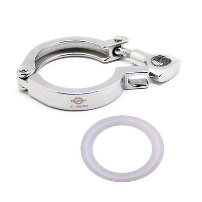 Stainless Steel 304 Tri Clover Clamp 2'' with Silicone Gasket, Heavy Duty