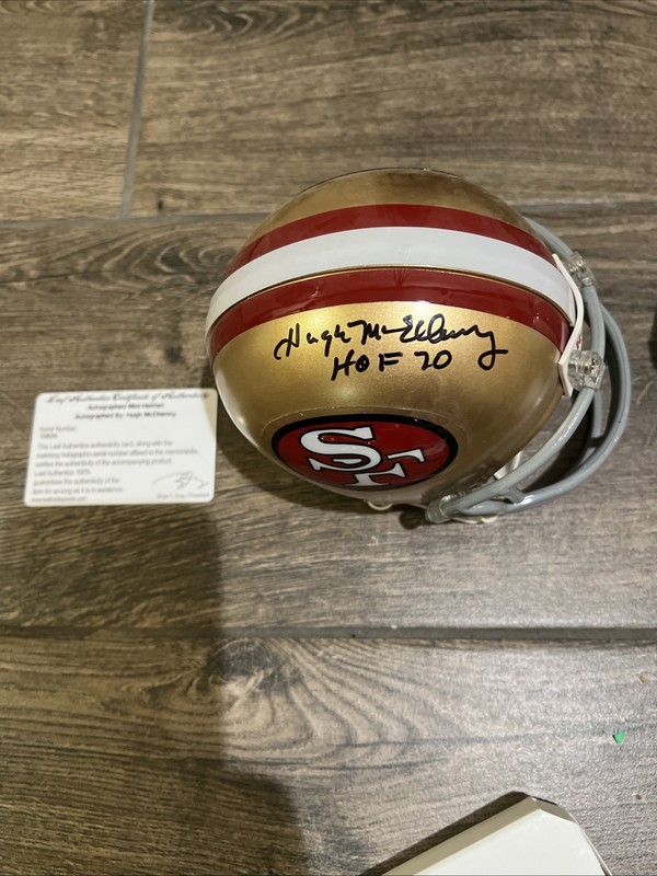 Hugh McElhenHidden Leaf HOF 70 Autographed Mini Helmet San Francisco 49er