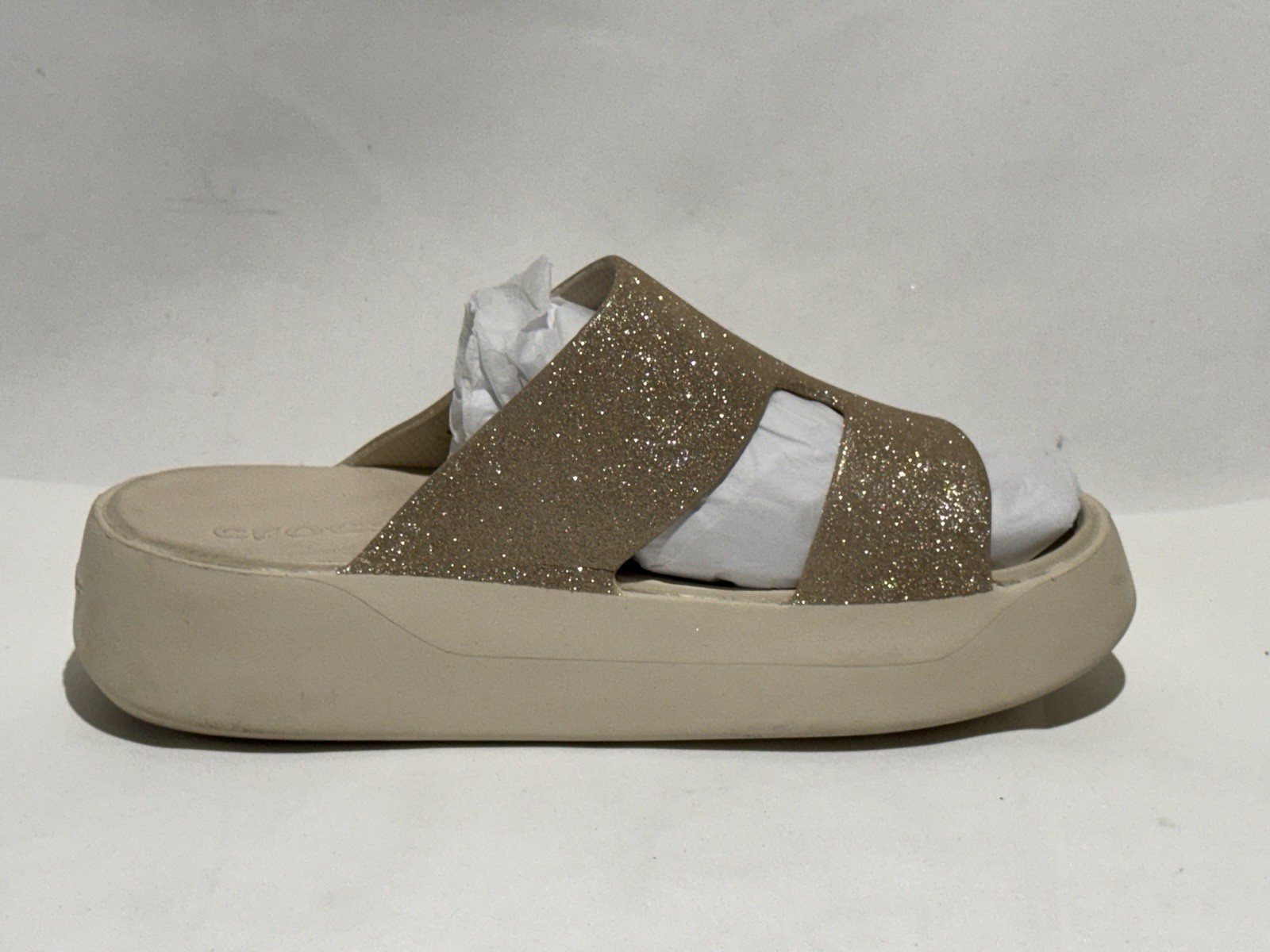 Crocs Brooklyn Low Wedge Glitter Sandals Gold Slip On Platform Slides Women’s 8