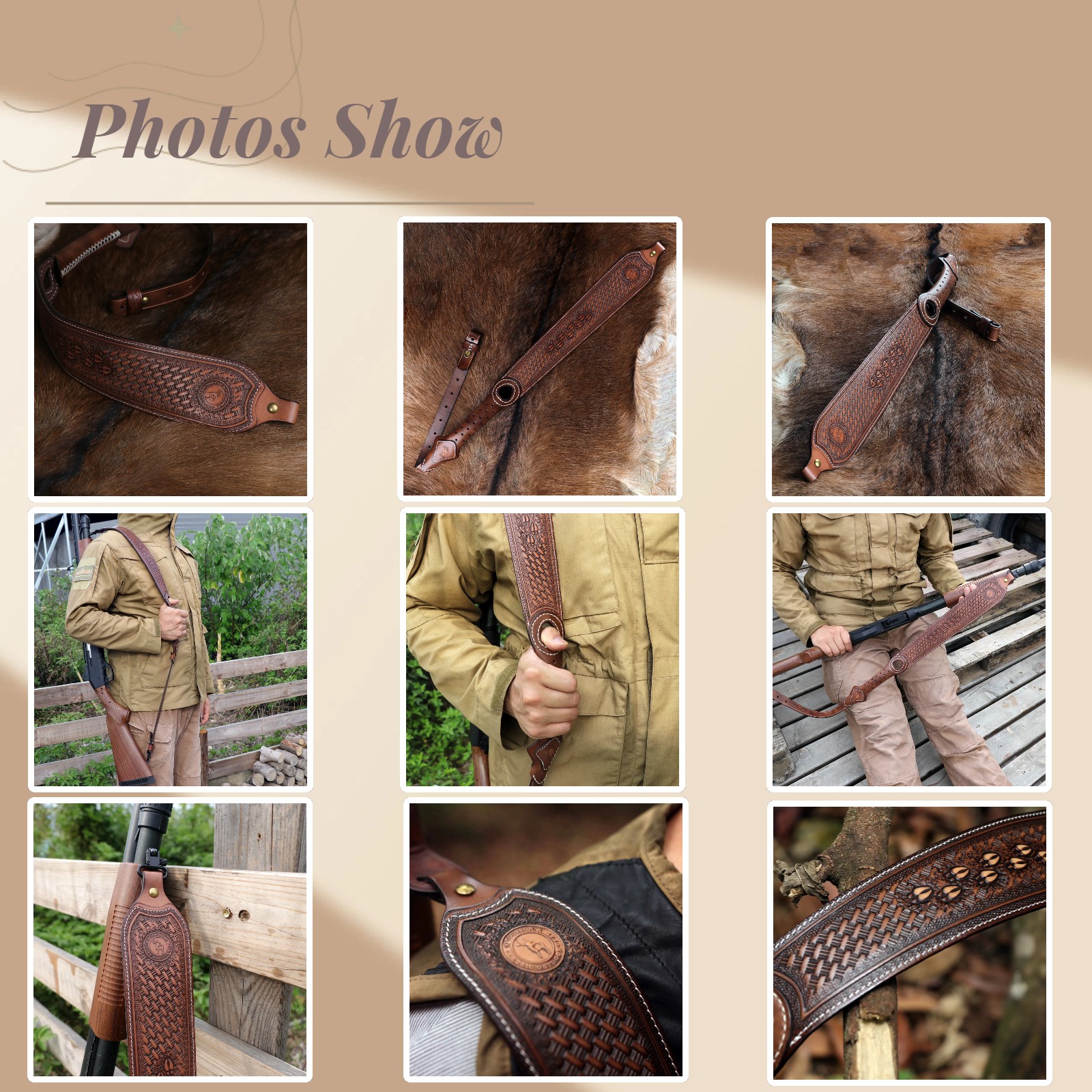 TOURBON Retro Leather Rifle Sling Gun Carry Strap Shooting Thumb Rest-Clearance