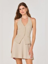 ASTR The Label Women's Halter Pleated Mini Dress Size Medium Tan New