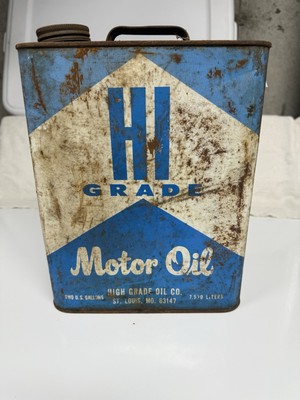 VINTAGE HI Grade Motor Oil 2 Gallon Oil Can Tin Gas & Oil 