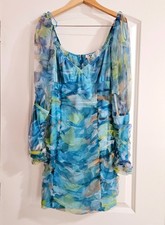 Fashion Nova Women's Large Mesh Layered Long-Sleeved Colorful Dress