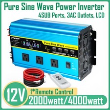 2000W 4000W Power Inverter 12V to 110V Pure Sine Wave 3AC 4USB Converter Camping