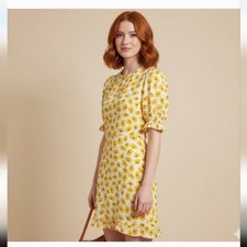 Faithfull the Brand Yellow Floral Ruffle Hem Mini Dress