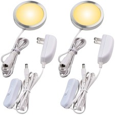 2 Packs Single LED Kitchen Under Cabinet Puck Light 120V Plug in Closet