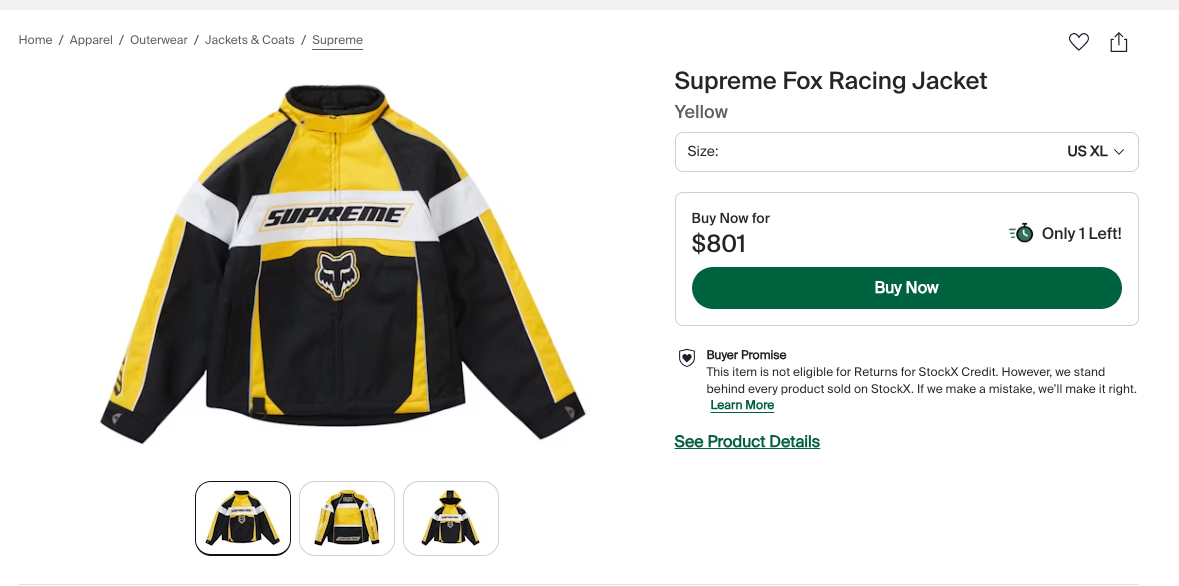 Supreme Fox Racing FW23 Yellow Jacket Size L & Yellow Pants Size
