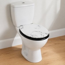 Carrara Noir Marble Elongated Toilet Seat 18 Inch MDF Stainless Hinges
