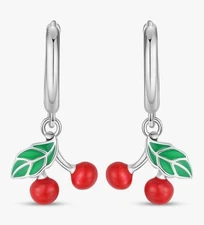 New Cherry 🍒 Sterling Silver Earrings for Women Small Hoop Huggie Earrings