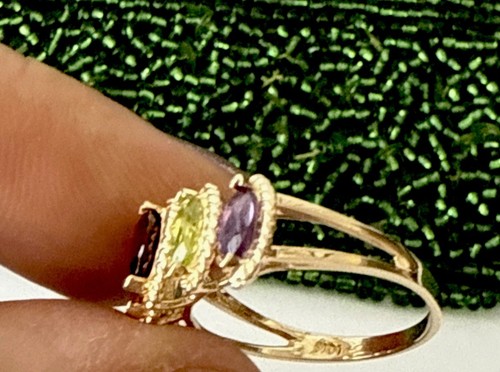 10K Sign Solid Yellow Gold Multi Colored Gemstone Cocktail Ring ,Size 7.25 Mint - 第 4/8 張圖片