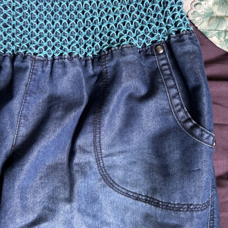 Rewash Juniors Smocked Elastic Waist Chambray Indigo Denim Pants Size L