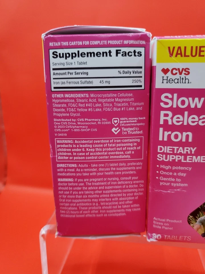 Paquete de 2 comprimidos suaves de hierro de liberación lenta CVS Health 90 quilates caducados 26/02 Foto 2 de 4