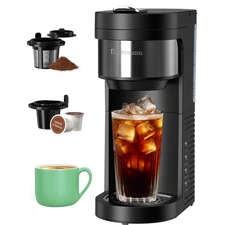 Single Serve Hot & Iced Coffee Maker, for K Cup Pod and Grounds, 6 to 24oz Br...