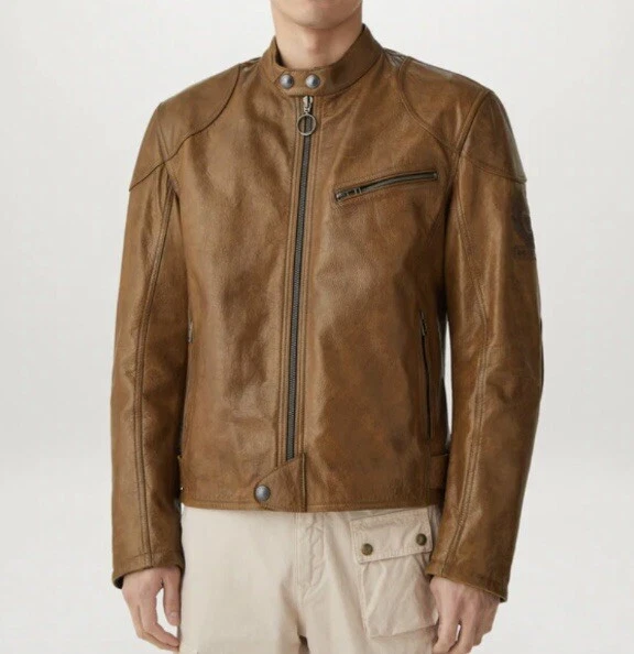 Blouson cuir moto motard marron Belstaff Supreme taille L Italie neuf avec étiquette épuisé