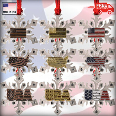 Metal American Flag Ornament Patriotic Christmas Tree Ornaments, Made in USA