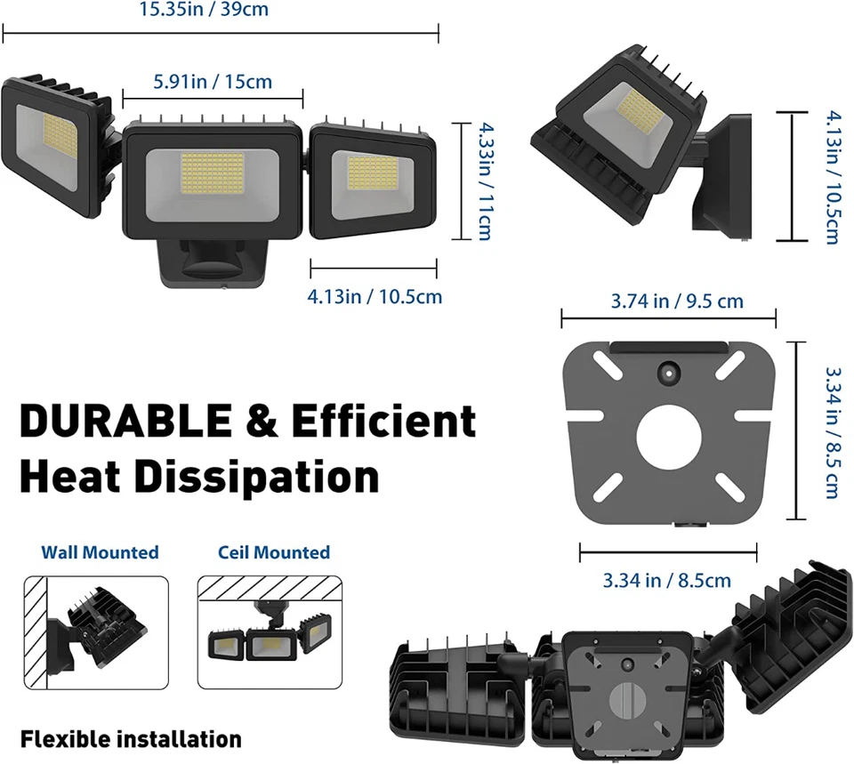 Luces de inundación LED de seguridad para exteriores 120W ultra brillantes 12000LM negras AC 4500K IP66 Foto 4 de 4