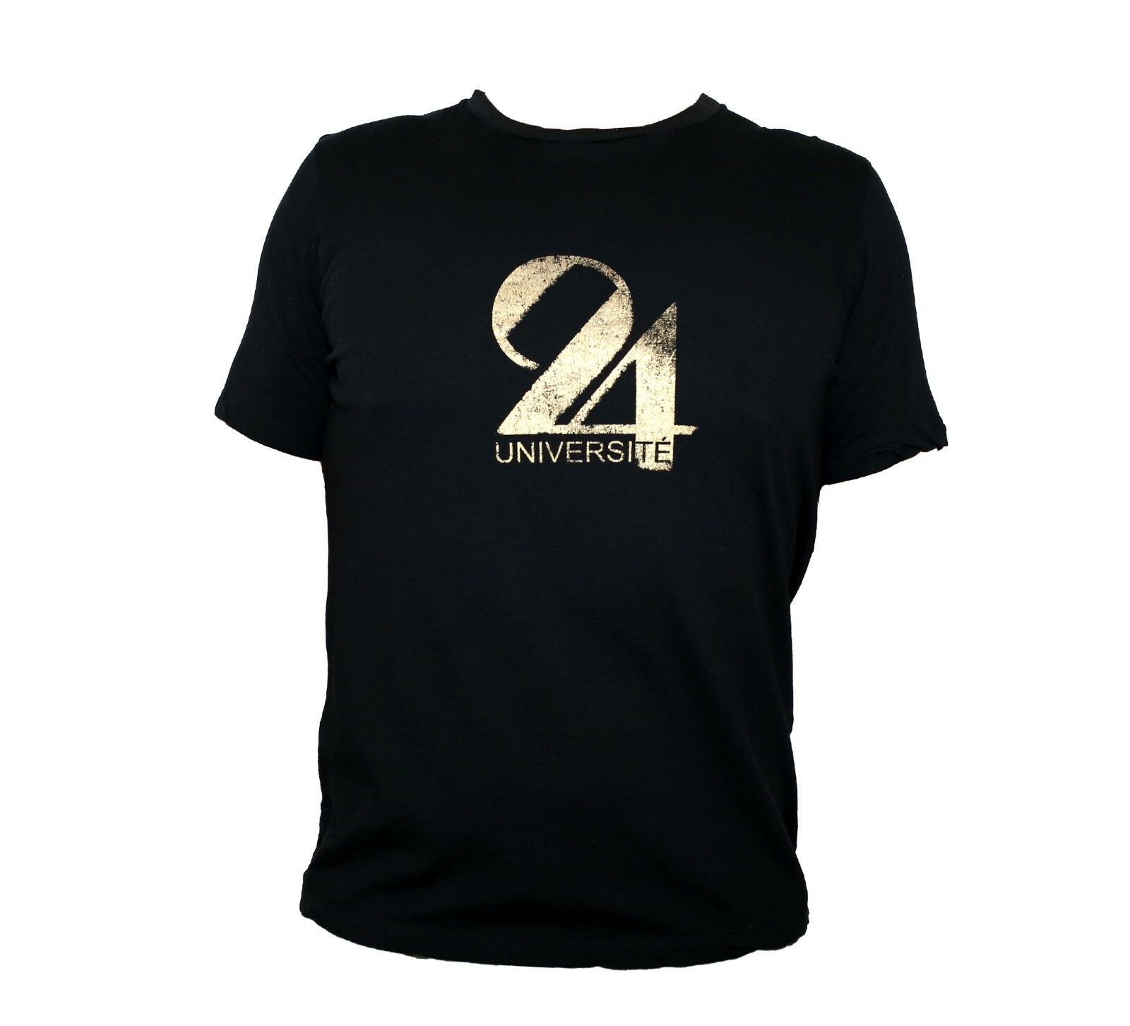 Nuova autentica T shirt nera Saint Laurent oro ""24 Universite"" taglia M