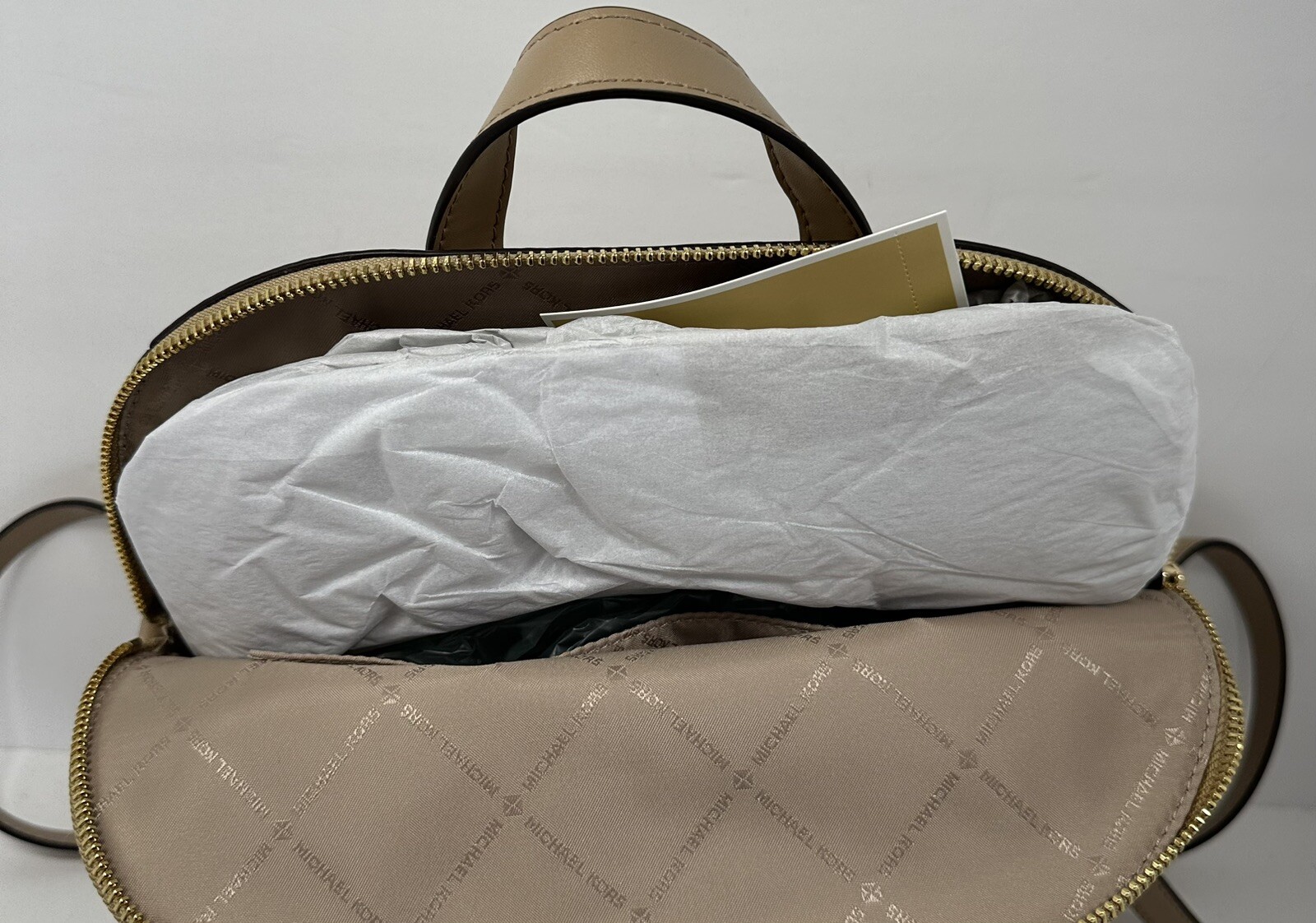 Michael Kors Rhea Zip Medium Slim Backpack Camel/Gold Leather image 10