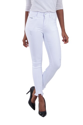 Pantaloni bianchi skinny elasticizzati casual aderenti vita alta fondo  sfranciat | eBay