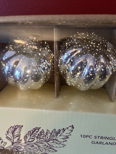 Mercury Glass Pumpkin Beaded LED String Lights Garland Fall Thanksgiving Decor - Picture 6 of 6