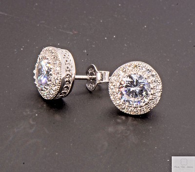 925 Sterling Silver Cubic Zircon CZ Micro Pave Halo Stud Earrings