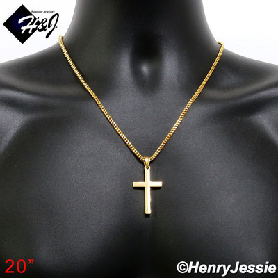 20''MEN Stainless Steel 2mm Gold Plated Franco Box Curb Necklace Cross Pendant*29