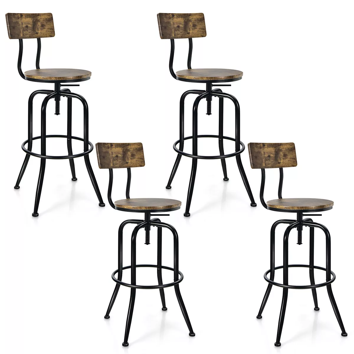 Set of 4 Industrial Bar Stools Adjustable Swivel Dining Pub Chairs
