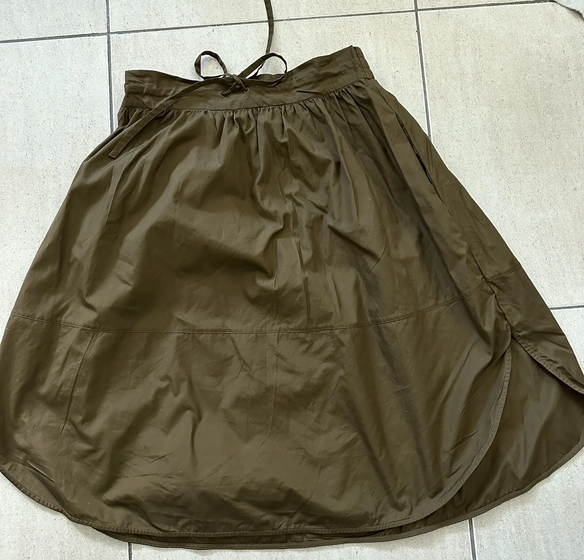 Vince Khaki Cotton Drawstring Waist Knne Length Skirt Size S