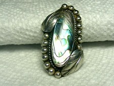 Vtg. Taxco Mexico Sterling Silver Abalone Ring